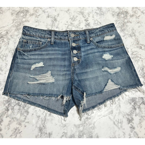 Lucky Brand The Cut off Button Fly Shorts 6/28 Ripped Distressed Raw Hem Lt Wash - Picture 1 of 9